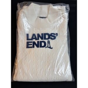 Lands' End Women's Sweater‎ NWT Large 14-16 Cable Knit Cream Pullover Preppy